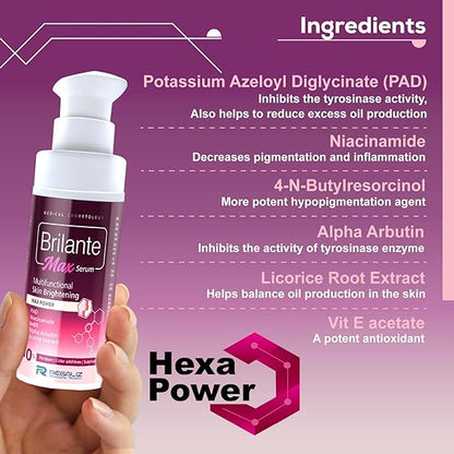 Regaliz Brilante Max Serum | Multifunctional Skin Brightening & Radiance Booster | Targets Dark Spots, Uneven Skin Tone, and Dullness | 30ml